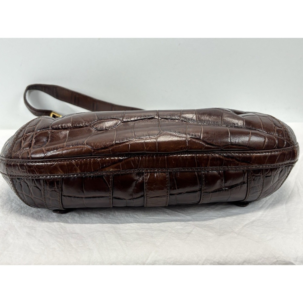 Lauren Ralph Lauren Croc Embossed Leather Hobo Purse Brown Shoulder Bag - Picture 5 of 11
